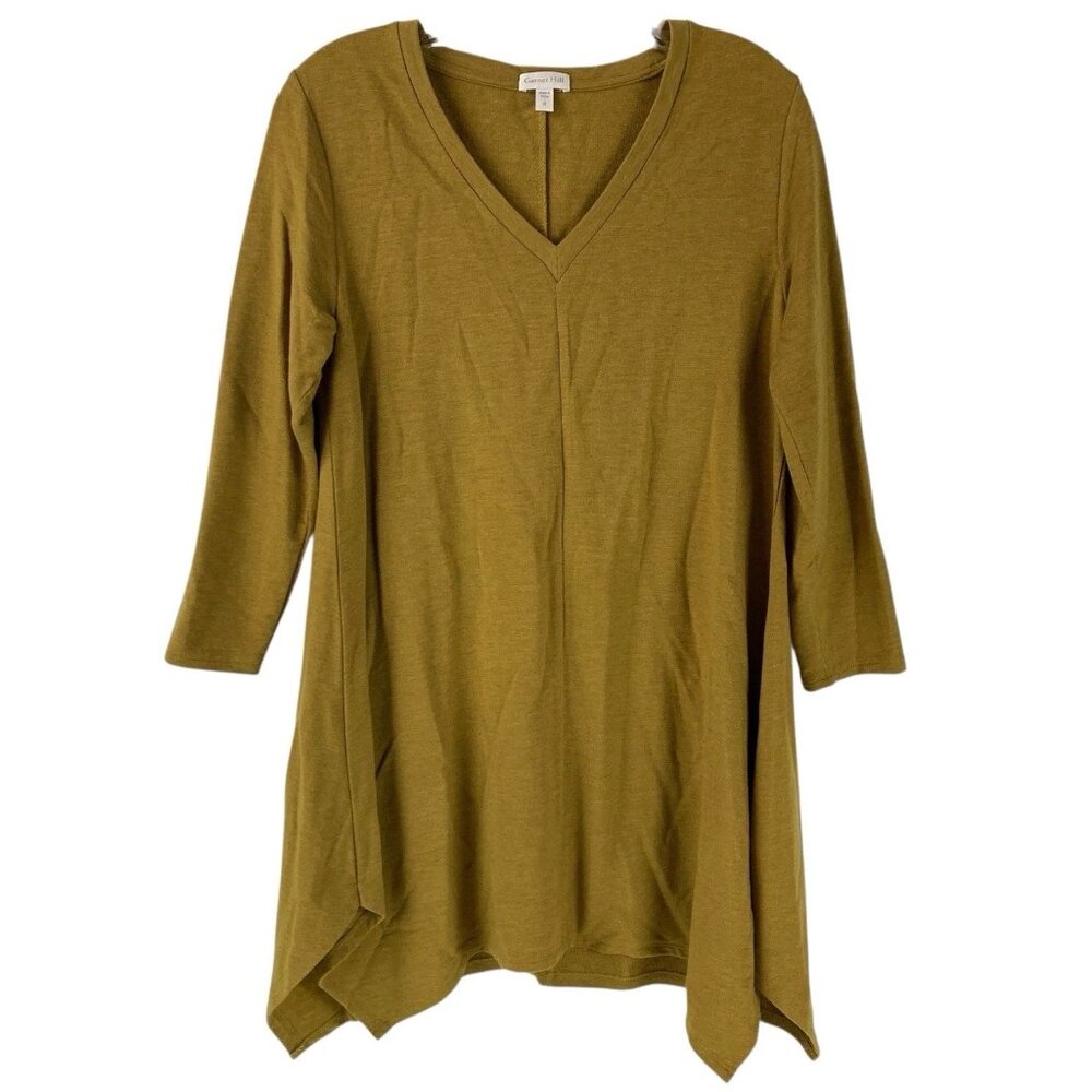 Garnet Hill Pop-Over Knit Tunic Asymmetrical Hem 3/4 Sleeve Soft Cozy Lagenlook